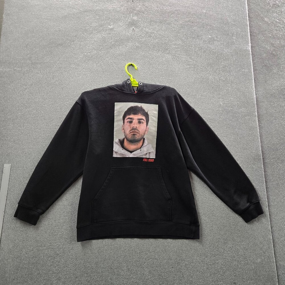 Full Send Men Hoodie L Black Graphic Fleece Portrait Photo Kyle Mugshot Pullover